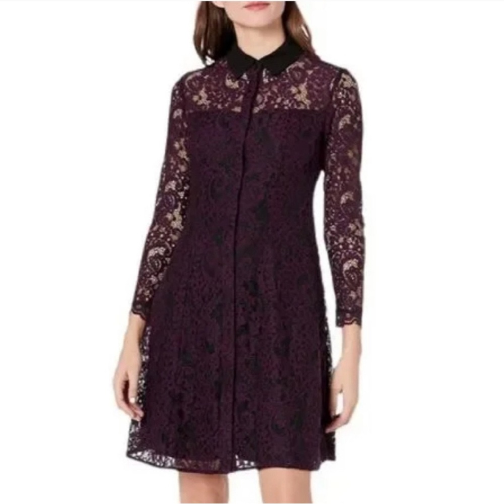 Nanette Lepore |  Lace Overlay Swing Dress Flare Plum